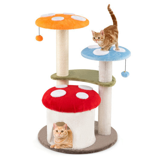 35 Inch Tall Cat Tower with Sisal Scratching Posts Cat Condo and Padded Platforms-Multicolor LuxuryLifeWay Online Store