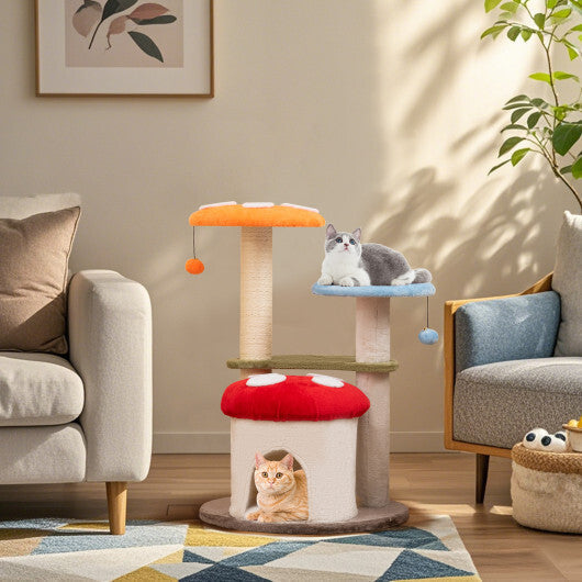 35 Inch Tall Cat Tower with Sisal Scratching Posts Cat Condo and Padded Platforms-Multicolor LuxuryLifeWay Online Store