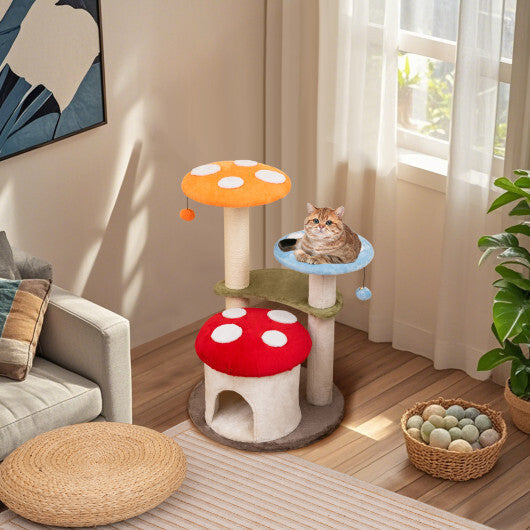 35 Inch Tall Cat Tower with Sisal Scratching Posts Cat Condo and Padded Platforms-Multicolor LuxuryLifeWay Online Store
