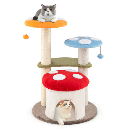 35 Inch Tall Cat Tower with Sisal Scratching Posts Cat Condo and Padded Platforms-Multicolor LuxuryLifeWay Online Store