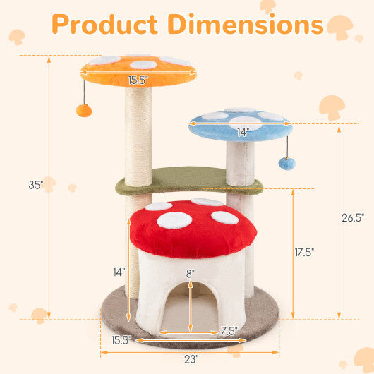 35 Inch Tall Cat Tower with Sisal Scratching Posts Cat Condo and Padded Platforms-Multicolor LuxuryLifeWay Online Store