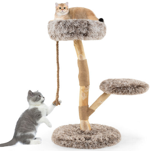 Modern Wooden Cat Tree Tower with Perch and Natural Jute Scratching Posts-Brown LuxuryLifeWay Online Store