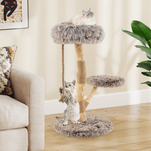 Modern Wooden Cat Tree Tower with Perch and Natural Jute Scratching Posts-Brown LuxuryLifeWay Online Store