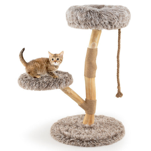 Modern Wooden Cat Tree Tower with Perch and Natural Jute Scratching Posts-Brown LuxuryLifeWay Online Store