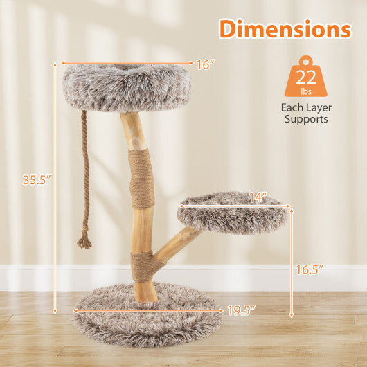 Modern Wooden Cat Tree Tower with Perch and Natural Jute Scratching Posts-Brown LuxuryLifeWay Online Store