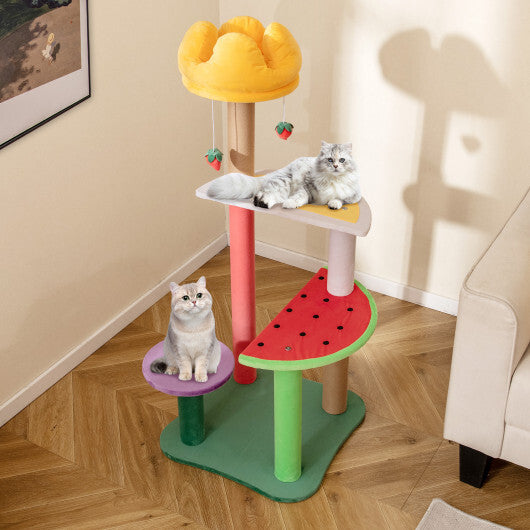 45 Inch Multi-Level Cat Tree with Plush Padded Top Perch and Fruit-Shaped Platforms LuxuryLifeWay Online Store