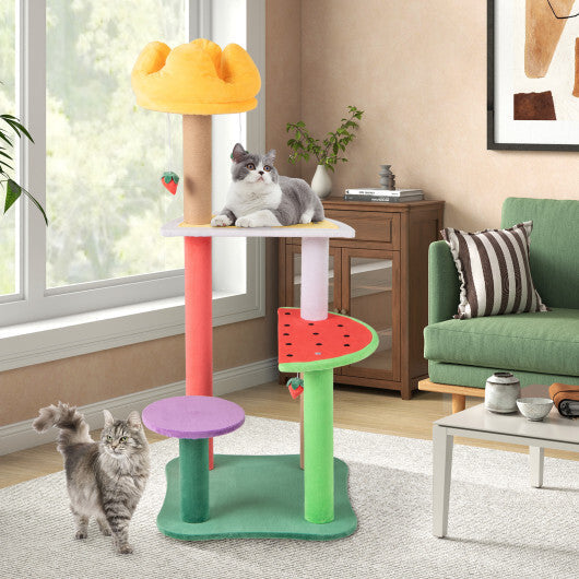 45 Inch Multi-Level Cat Tree with Plush Padded Top Perch and Fruit-Shaped Platforms LuxuryLifeWay Online Store