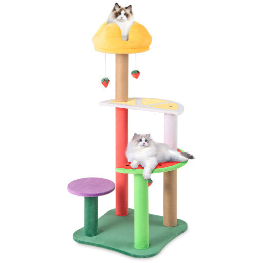 45 Inch Multi-Level Cat Tree with Plush Padded Top Perch and Fruit-Shaped Platforms LuxuryLifeWay Online Store