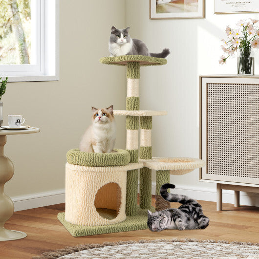 38 Inch Tall Multi-Level Aesthetic Kitten Tower with Condo and Bed-Green LuxuryLifeWay Online Store