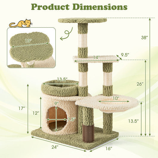 38 Inch Tall Multi-Level Aesthetic Kitten Tower with Condo and Bed-Green LuxuryLifeWay Online Store