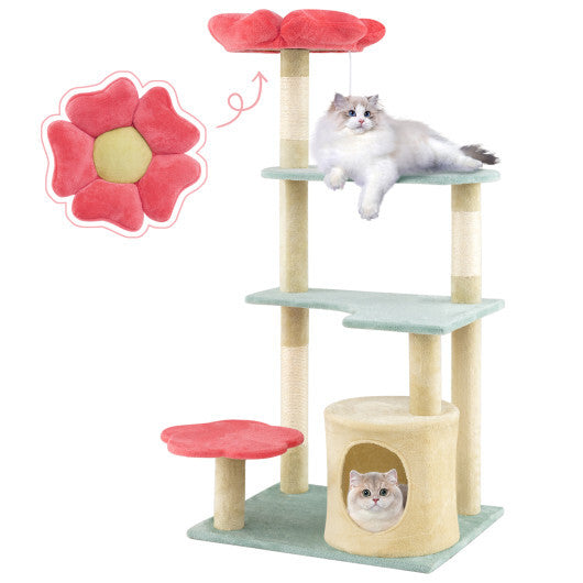 49 Inch Tall Multi-Level Aesthetic Floral Kitten Tower with Flower-Shaped Plush Padded Perch-Multicolor LuxuryLifeWay Online Store