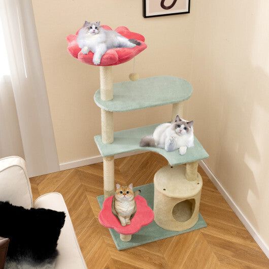 49 Inch Tall Multi-Level Aesthetic Floral Kitten Tower with Flower-Shaped Plush Padded Perch-Multicolor LuxuryLifeWay Online Store