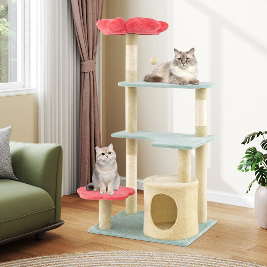 49 Inch Tall Multi-Level Aesthetic Floral Kitten Tower with Flower-Shaped Plush Padded Perch-Multicolor LuxuryLifeWay Online Store