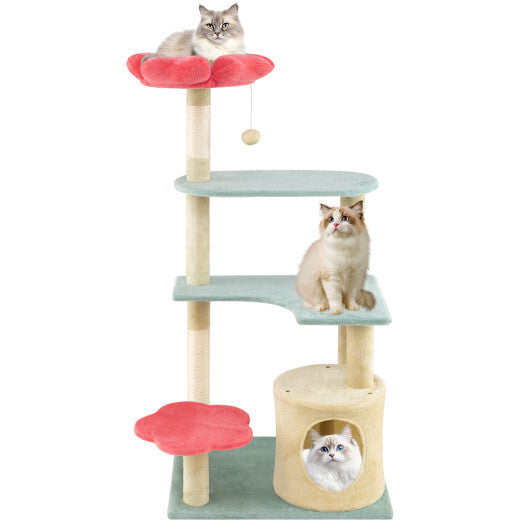 49 Inch Tall Multi-Level Aesthetic Floral Kitten Tower with Flower-Shaped Plush Padded Perch-Multicolor LuxuryLifeWay Online Store