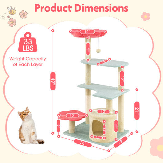 49 Inch Tall Multi-Level Aesthetic Floral Kitten Tower with Flower-Shaped Plush Padded Perch-Multicolor LuxuryLifeWay Online Store