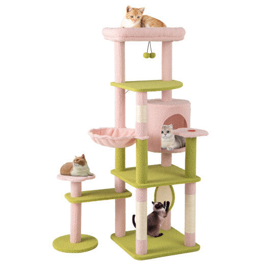 58 Inch Tall Multi-Level Cat Tree Aesthetic Floral Kitten Tower-Pink LuxuryLifeWay Online Store