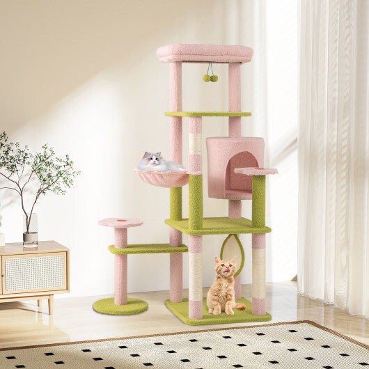 58 Inch Tall Multi-Level Cat Tree Aesthetic Floral Kitten Tower-Pink LuxuryLifeWay Online Store