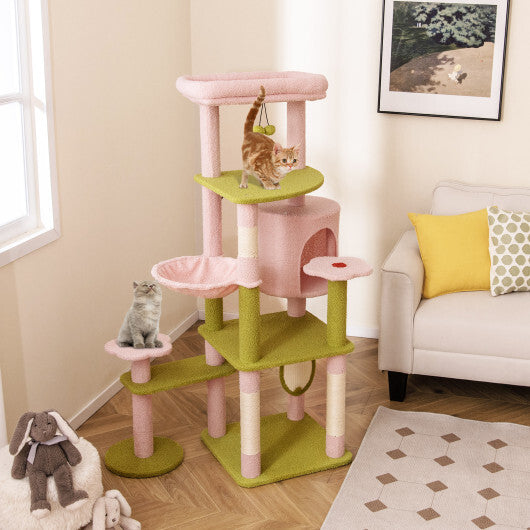 58 Inch Tall Multi-Level Cat Tree Aesthetic Floral Kitten Tower-Pink LuxuryLifeWay Online Store