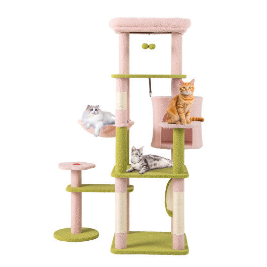 58 Inch Tall Multi-Level Cat Tree Aesthetic Floral Kitten Tower-Pink LuxuryLifeWay Online Store