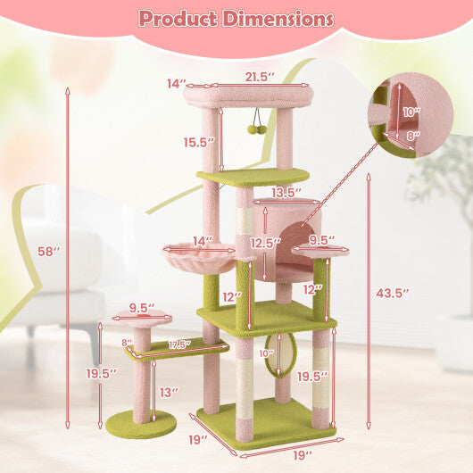 58 Inch Tall Multi-Level Cat Tree Aesthetic Floral Kitten Tower-Pink LuxuryLifeWay Online Store