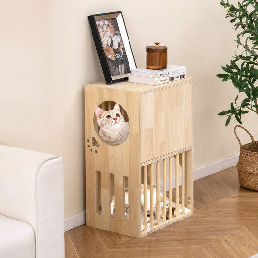 2-tier Wooden Cat Condo Indoor Symmetrical Cat House with Removable Cushions LuxuryLifeWay Online Store