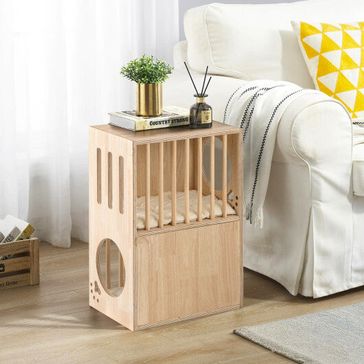 2-tier Wooden Cat Condo Indoor Symmetrical Cat House with Removable Cushions LuxuryLifeWay Online Store