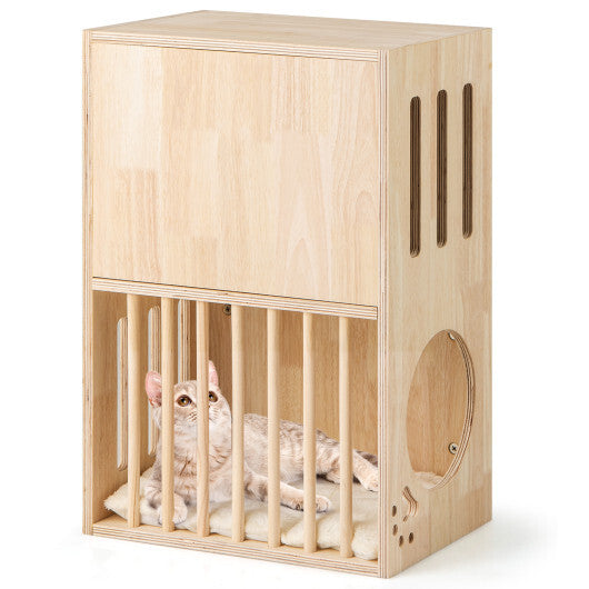 2-tier Wooden Cat Condo Indoor Symmetrical Cat House with Removable Cushions LuxuryLifeWay Online Store