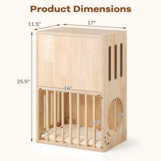 2-tier Wooden Cat Condo Indoor Symmetrical Cat House with Removable Cushions LuxuryLifeWay Online Store
