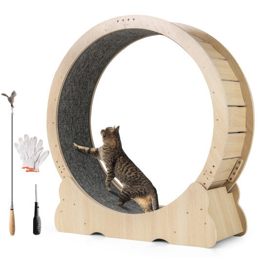 40 Inch Large Cat Exercise Wheel with Lockable Mechanism and Carpeted Runaway for Indoor Cats-Natural LuxuryLifeWay Online Store