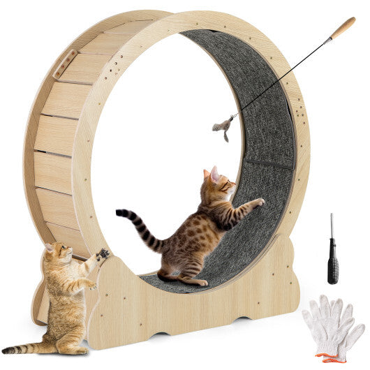 40 Inch Large Cat Exercise Wheel with Lockable Mechanism and Carpeted Runaway for Indoor Cats-Natural LuxuryLifeWay Online Store