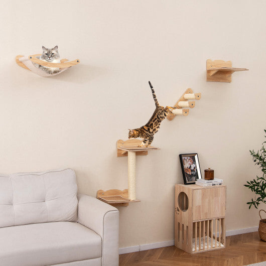Cat Wall Furniture Set of 4 with Hammock 2-step Cat Tree and Perch-Natural LuxuryLifeWay Online Store