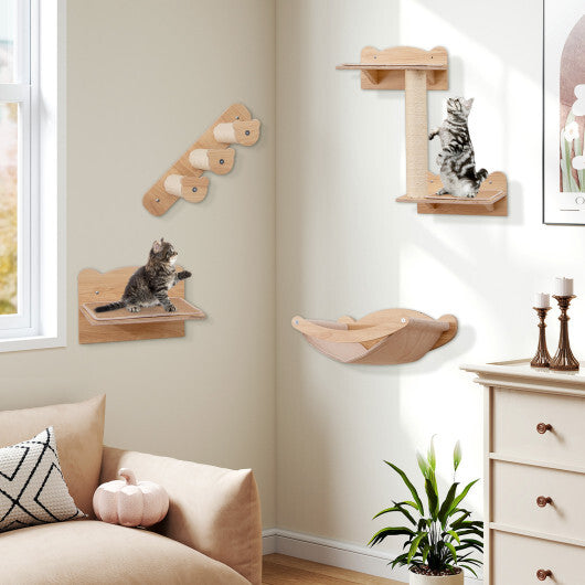 Cat Wall Furniture Set of 4 with Hammock 2-step Cat Tree and Perch-Natural LuxuryLifeWay Online Store