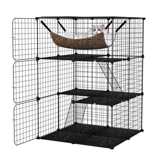 Indoor Cat Cage 3-Tier Cat Enclosure Detachable Metal Wire Kennel-Black LuxuryLifeWay Online Store