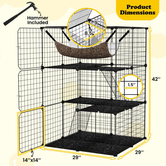 Indoor Cat Cage 3-Tier Cat Enclosure Detachable Metal Wire Kennel-Black LuxuryLifeWay Online Store
