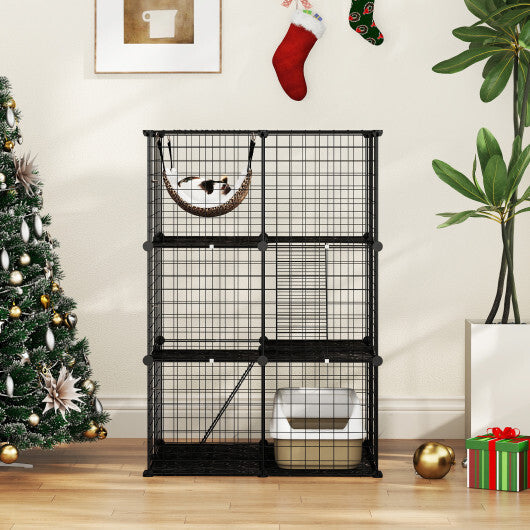 Indoor Cat Cage 3-Tier Cat Enclosure Detachable Metal Wire Kennel-Black LuxuryLifeWay Online Store