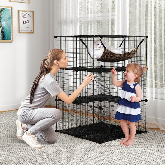 Indoor Cat Cage 3-Tier Cat Enclosure Detachable Metal Wire Kennel-Black LuxuryLifeWay Online Store