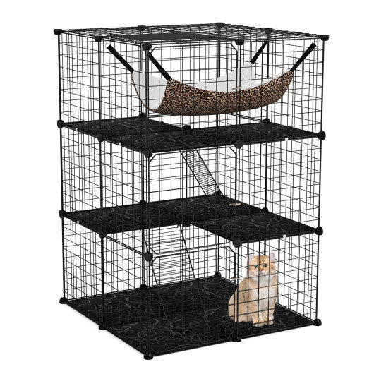 Indoor Cat Cage 3-Tier Cat Enclosure Detachable Metal Wire Kennel-Black LuxuryLifeWay Online Store