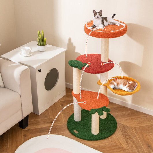 Multi-level Cat Tree Pet Activity Center with Fruit-shaped Platforms-Red and Orange LuxuryLifeWay Online Store