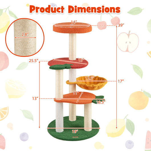 Multi-level Cat Tree Pet Activity Center with Fruit-shaped Platforms-Red and Orange LuxuryLifeWay Online Store