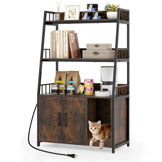 Cat Litter Box Enclosure with Storage Shelves and Scratching Pad-Rustic Brown LuxuryLifeWay Online Store