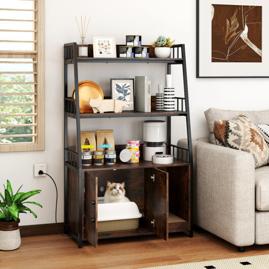 Cat Litter Box Enclosure with Storage Shelves and Scratching Pad-Rustic Brown LuxuryLifeWay Online Store