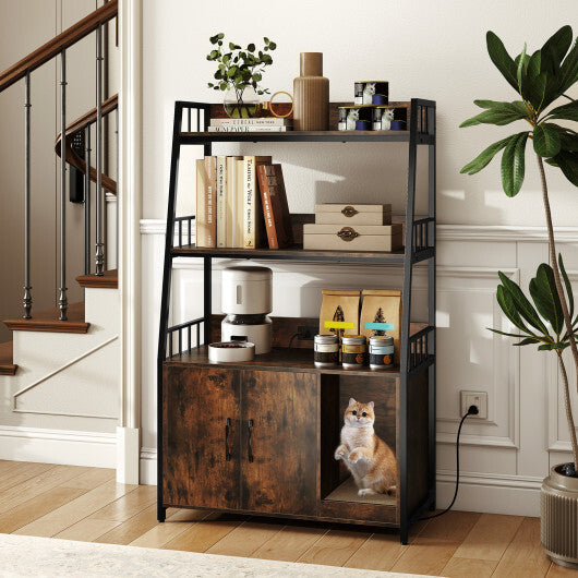Cat Litter Box Enclosure with Storage Shelves and Scratching Pad-Rustic Brown LuxuryLifeWay Online Store