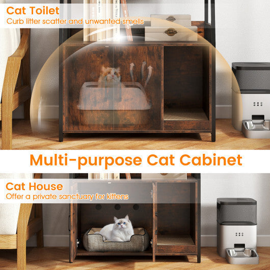 Cat Litter Box Enclosure with Storage Shelves and Scratching Pad-Rustic Brown LuxuryLifeWay Online Store
