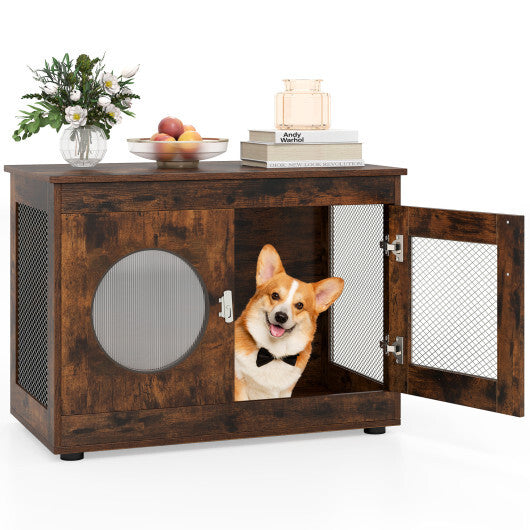 Furniture Style Dog Crate for Small and Medium Dogs with Translucent Window and Lockable Door-Rustic Brown LuxuryLifeWay Online Store