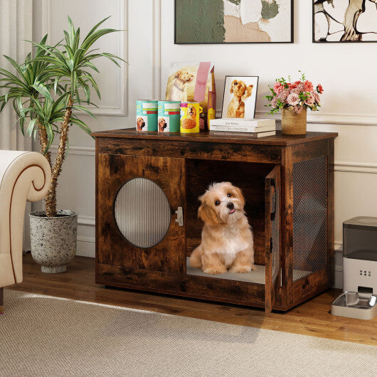 Furniture Style Dog Crate for Small and Medium Dogs with Translucent Window and Lockable Door-Rustic Brown LuxuryLifeWay Online Store