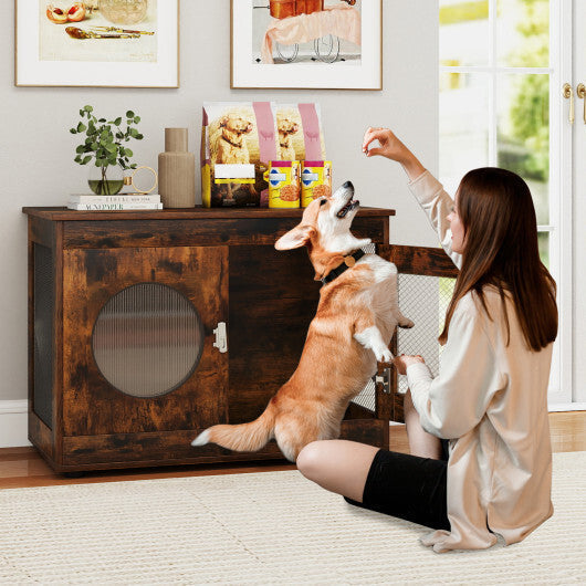 Furniture Style Dog Crate for Small and Medium Dogs with Translucent Window and Lockable Door-Rustic Brown LuxuryLifeWay Online Store