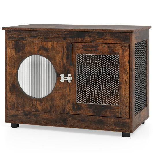 Furniture Style Dog Crate for Small and Medium Dogs with Translucent Window and Lockable Door-Rustic Brown LuxuryLifeWay Online Store