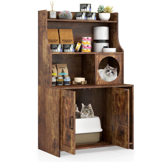 Modern Wooden Industrial Cat Litter Box Enclosure with Storage Shelves-Brown LuxuryLifeWay Online Store