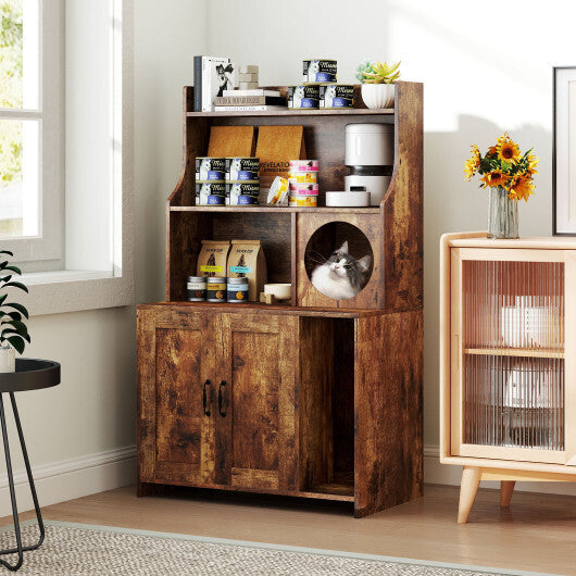 Modern Wooden Industrial Cat Litter Box Enclosure with Storage Shelves-Brown LuxuryLifeWay Online Store