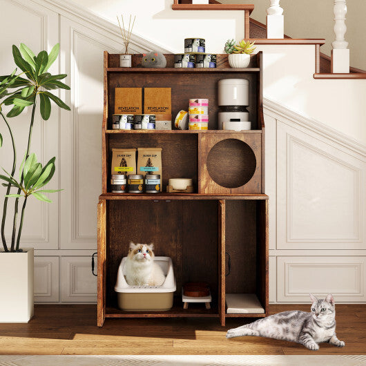 Modern Wooden Industrial Cat Litter Box Enclosure with Storage Shelves-Brown LuxuryLifeWay Online Store